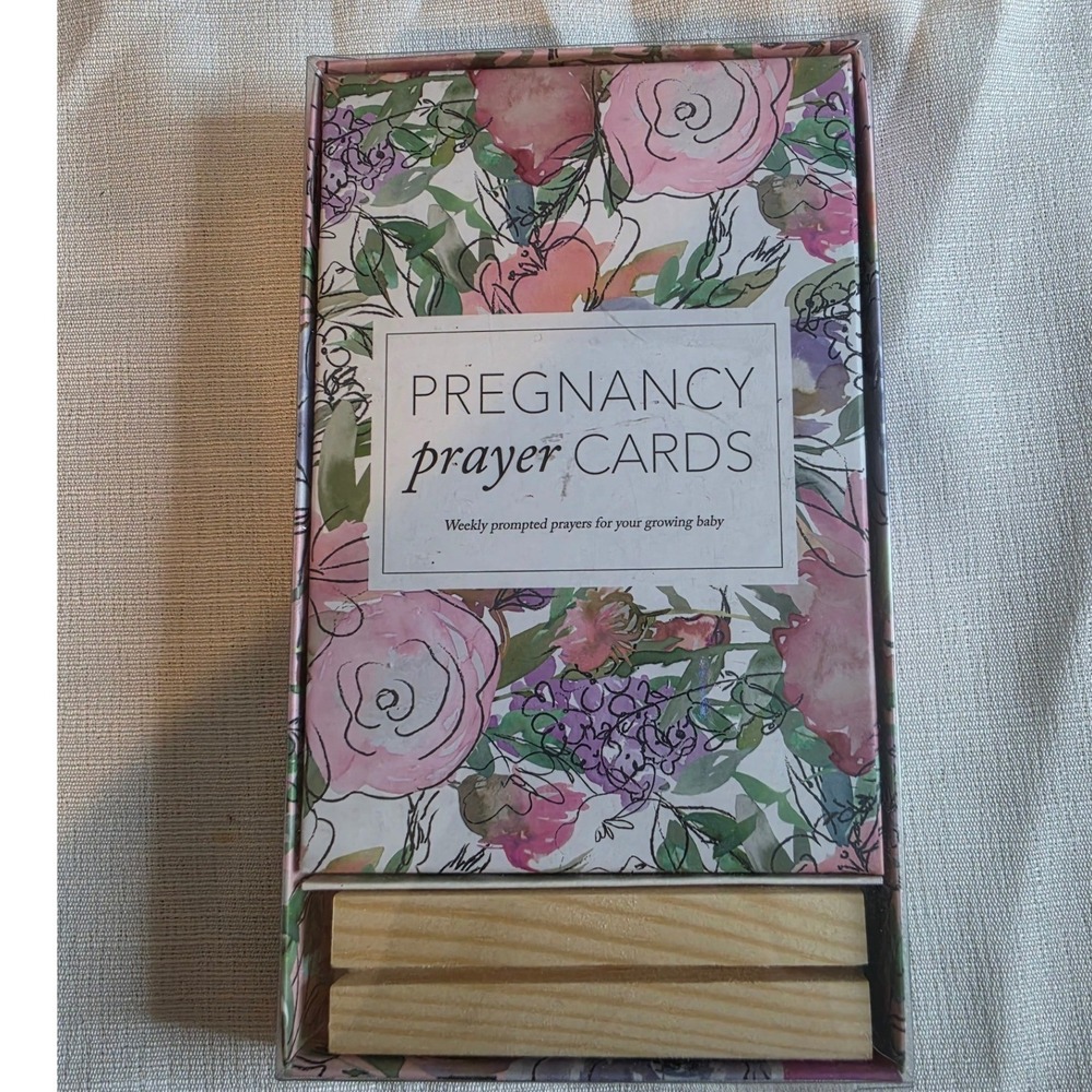 Duncan & Stone Pregnancy Prayer Cards 40 Week Set Floral with Wood Stand
